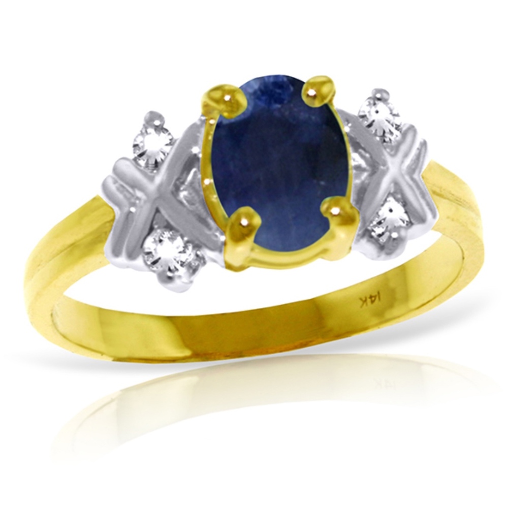 14K. SOLID GOLD RING WITH DIAMONDS & SAPPHIRE - Picture 1 of 4